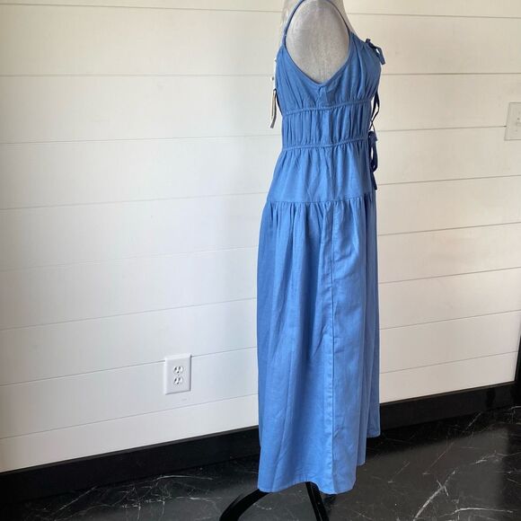 Sim & Sam Womens Medium Midi Dress Pockets Rayon Linen Cotton Lined Cottagecore - Picture 6 of 14